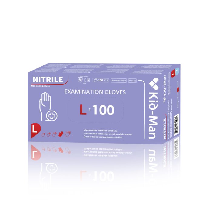 Vienkartinės nitrilinės pirštinės, dydis l, 100 vnt pakuotė