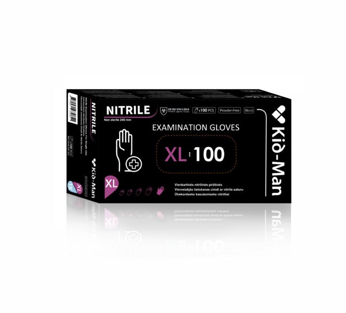 Juodos vienkartinės nitrilinės pirštinės, dydis xl, 100 vnt pakuotė
