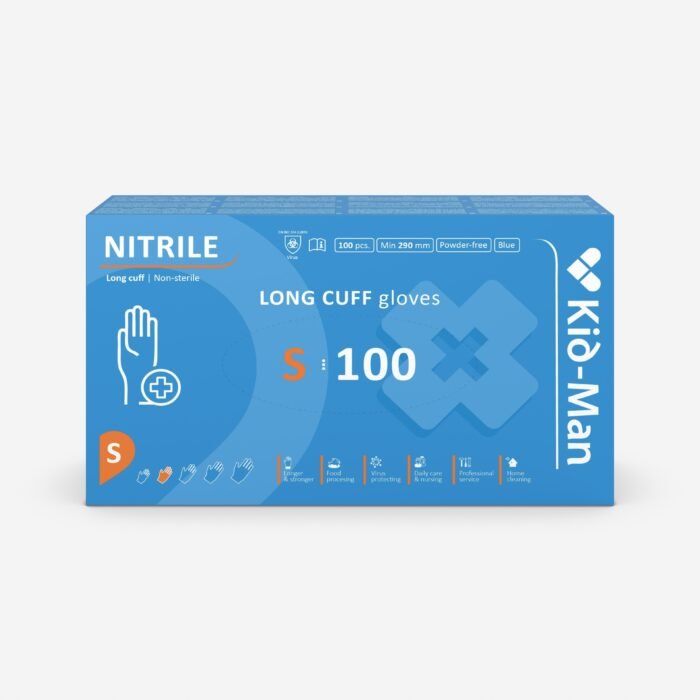 Vienkartinės nitrilinės pirštinės 290 mm, dydis s, 100 vnt pakuotė