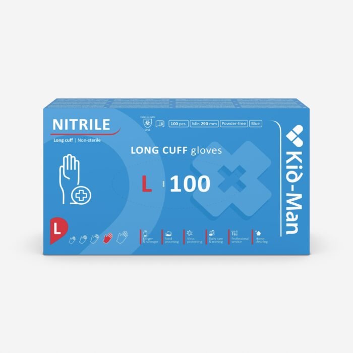 Vienkartinės nitrilinės pirštinės 290 mm, dydis l, 100 vnt pakuotė