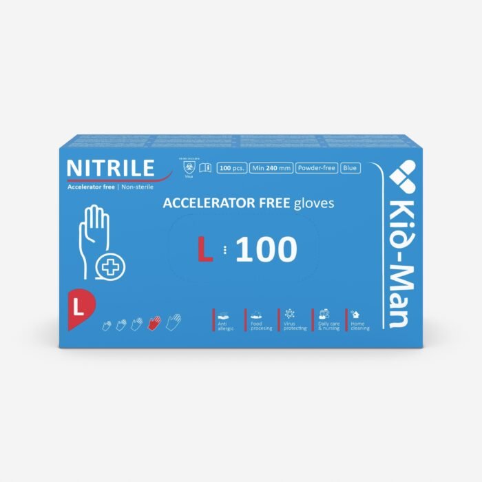Kid-man nitrilinės pirštinės accelarator-free n100, dydis l