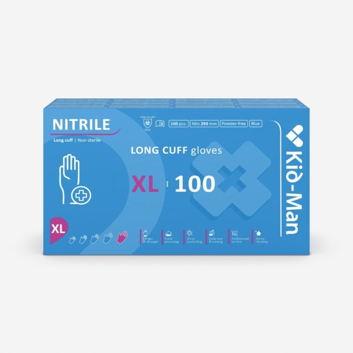 Vienkartinės nitrilinės pirštinės 290 mm, dydis xl, 100 vnt pakuotė