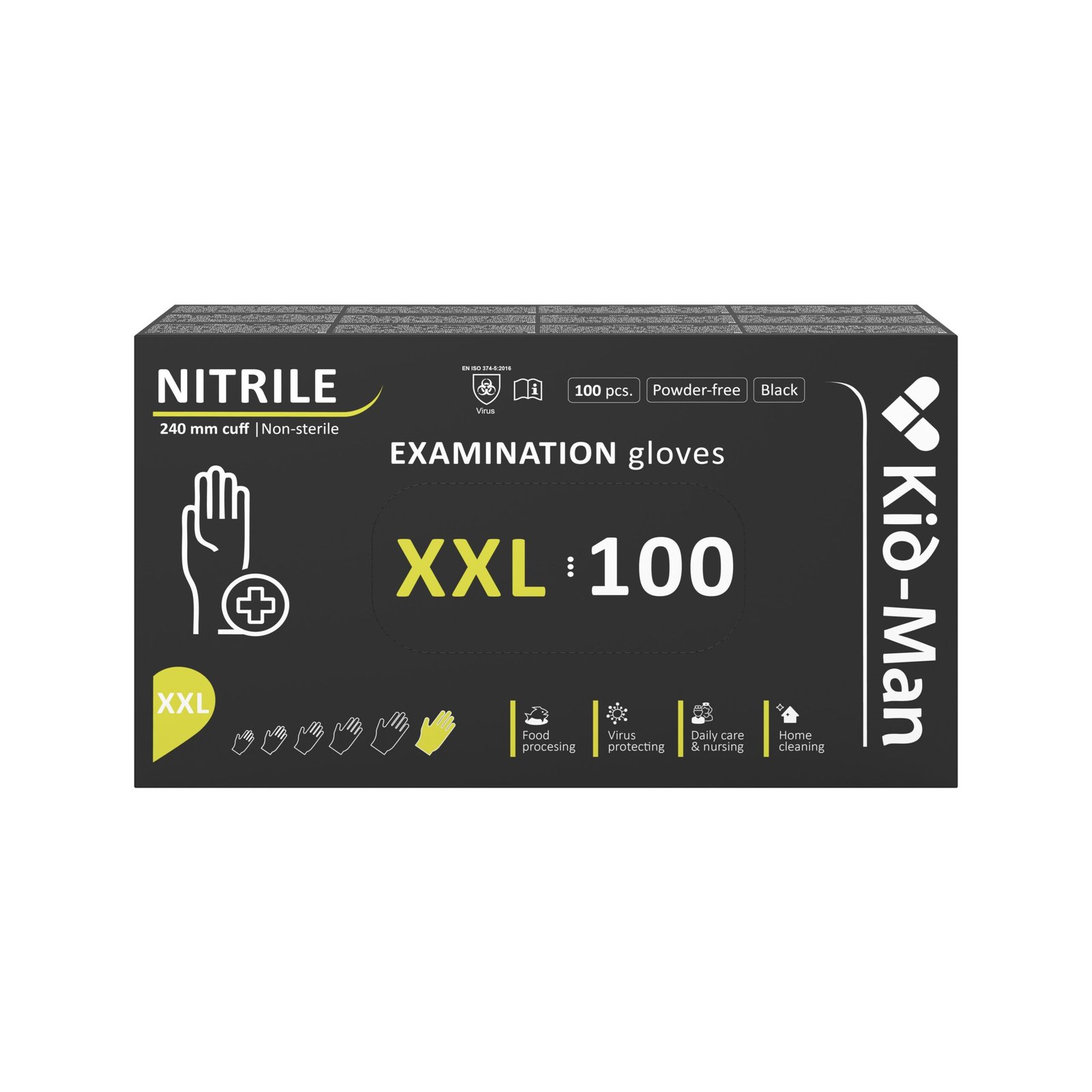Kid-man nitrilinės pirštinės juodos n100, dydis xxl